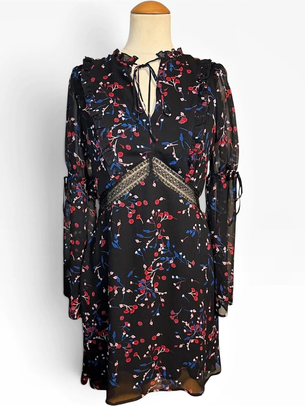 Express Floral Long Sleeve Mini Dress Black Red Size 6